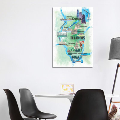 «The USA, Illinois Illustrated Travel» par Markus et Martina Bleichner, impression sur toile tendue