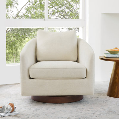Linen Swivel Accent Chair with Solid Wood Base