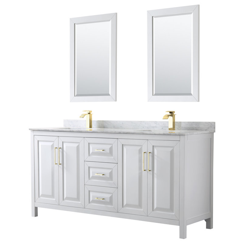 Daria 72'' W Double Vanity, White, White Cultured Marble, Brushed Gold