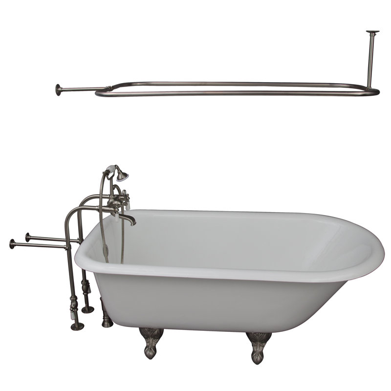 Brocton 65.5'' x 30.5'' Freestanding Soaking Cast Iron Bathtub with Faucet, Brushed Nickel