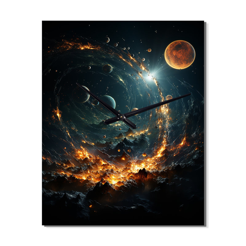 Galaxies Planets I - Galaxies Wall Clock Oversized, 28" H x 12" W x 1" D
