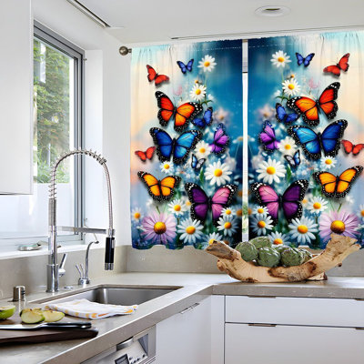 2 pièces rideaux à imprimé papillon et marguerite, scène de jardin enchanteur, obscurcissant pièce décorative pour la vie, chambre à coucher, décoration pour enfants