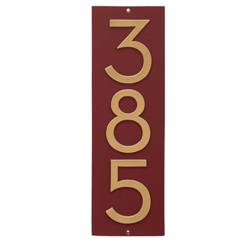 Plaque d’adresse murale flottante linéaire, Rouge brique, Doré, Oui
