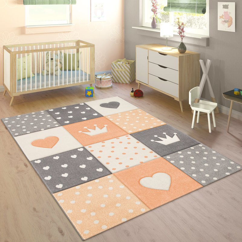 Alec Shaggy Apricot/Grey/White Rug, Round 160cm