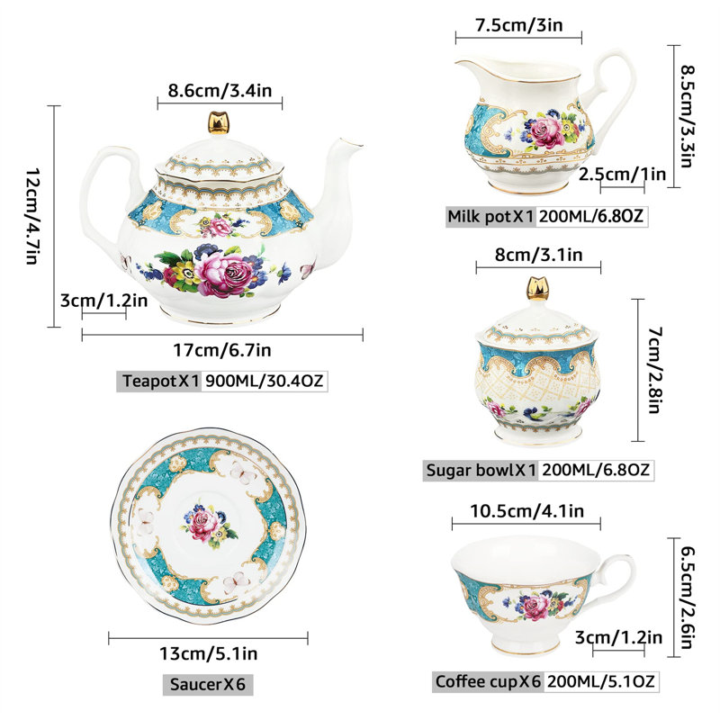 DNGJU 30.4oz. Floral Teapot Set