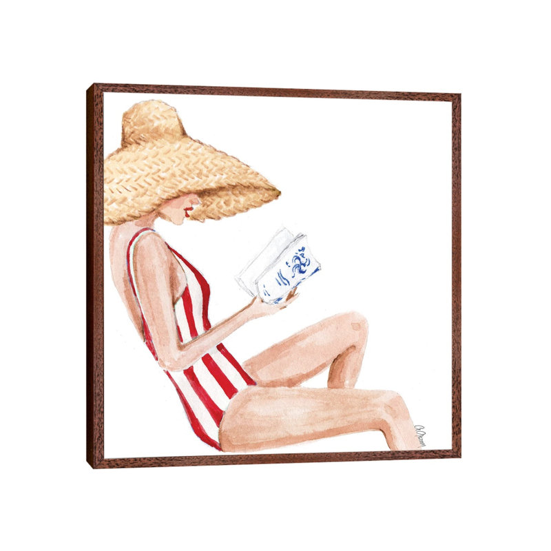 Book And Straw Hat by Style Of Brush - Gallery-Wrapped Canvas Giclée on Canvas, Classic Wood Floater Frame
