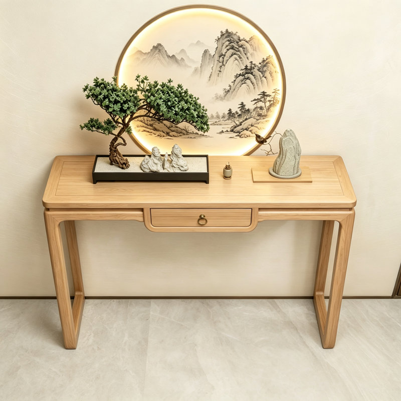 Console New-Chinese Style, 31.5" H x 39.4" W x 11.8" D, Brown, Brown, Brown