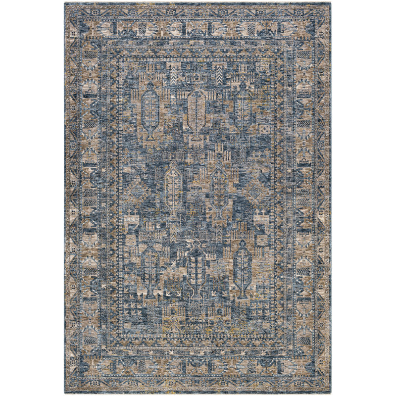 Tapis oriental bleu marine / brun Lessard, Rectangle 2 pi 7 po x 4 pi
