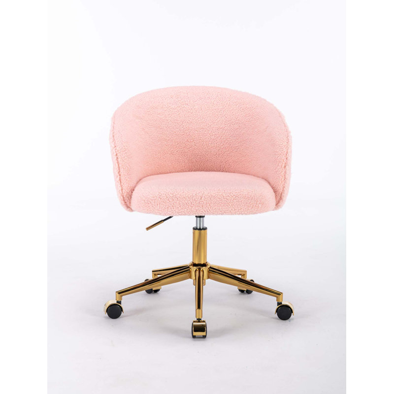 Chaise de bureau pivotante rembourrée en laine Leomie, Rose