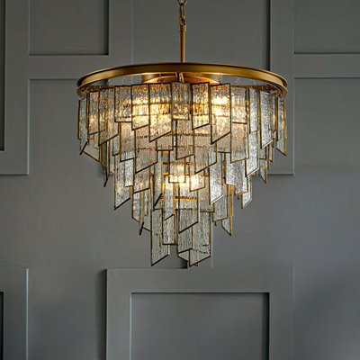 6/9-light Luxury Water Ripple Glass Chandelier Pendant Light Modern Brass Frame Lighting Fixture For Dining Room Living Room And Kitchen Island