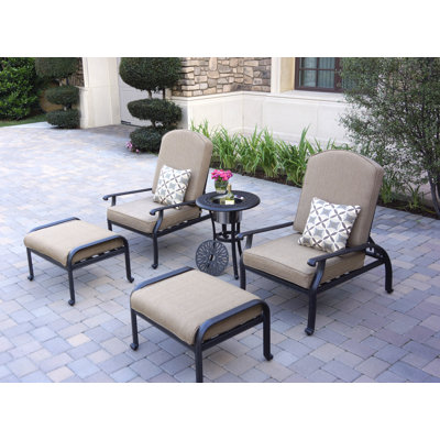 Lebanon 5-Piece Patio Adjustable Club Chair Conversation Set with Cushions and 21'' Square End Table