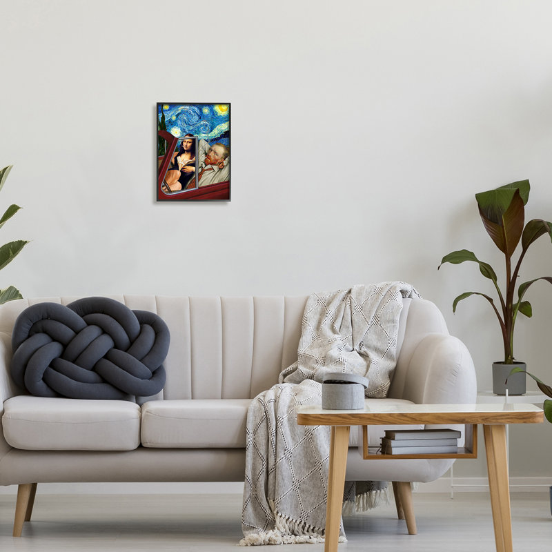 Van Gogh et Mona Lisa conduisant un ciel étoilé par Jeremiah Ketner - impression, Giclée encadrée noir minuit