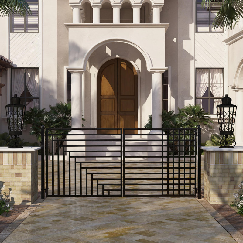 Kyiv Style 12 x 6 ft Black Steel Dual Swing Driveway Gate with Opener