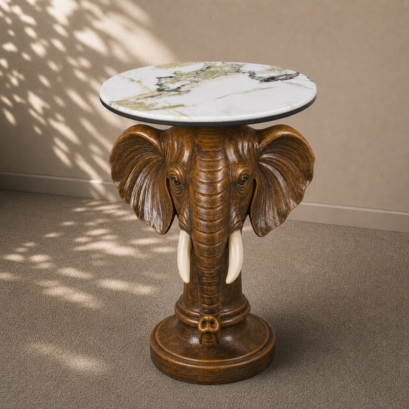 Brown Elephant Head Accent Table