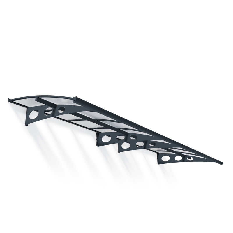 Palram - Canopia Herald 15' W x 4' 6" D Polycarbonate Galvanized Steel Convex Door and Window Awning Gray/Diffused Clear