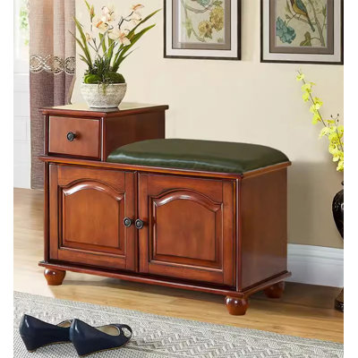 Solid Rubberwood Shoe Cabinet with Seating