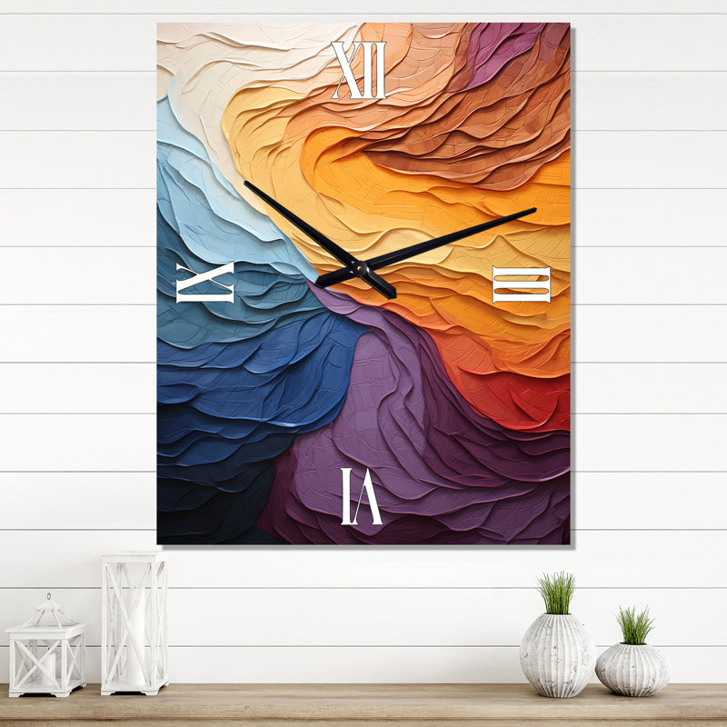 Abstraction lyrique jaune orange coucher de soleil II - Abstrait très grandes horloges murales, H 28 po x l 12 po x P 1 po