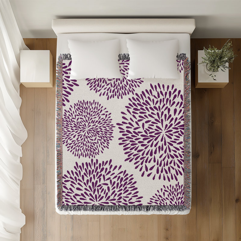 Jeté floral en coton, 60 po x 80 po, Violet