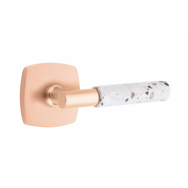 Ensemble de faux leviers Emtek Select, rosette Urban Modern, tige en T, Or rose satiné / terrazzo clair