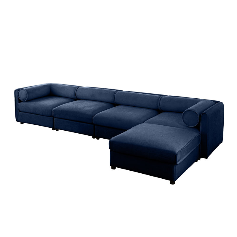 Upholstered Loveseat Sofa With Ottoman, Blue Chenille, 27.9" H x 142.5" W x 37.4" D