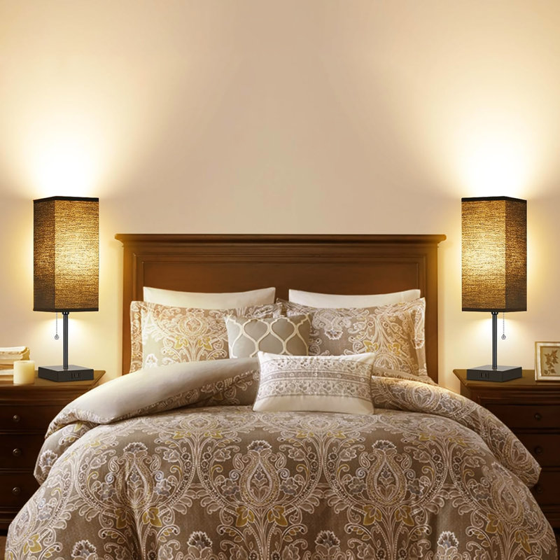 Ensemble de 2 lampes de table pour la chambre à coucher, à intensité variable 3 couleurs 18 po, avec chaînette et prises de courant, 2 ampoules incluses