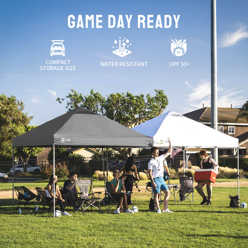 CROWN SHADES 12 Ft. W x 12 Ft. D Commercial Metal Pop-Up Canopy with One Push Setup, Grid Gray, Grid Gray