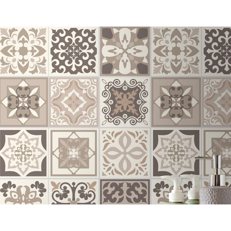 Carreau de terrain pelez et collez en PVC 6 po x 6 po Noor, Brun pâle / beige