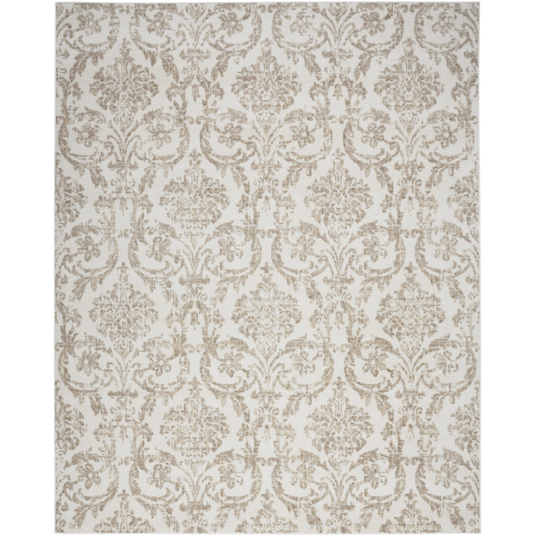 Cristiaan Damask Machine Woven Polypropylene Area Rug in Beige