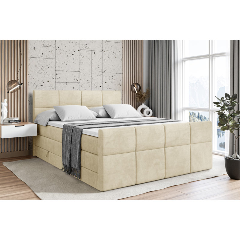 Bed with Mattress, 120cm W x 200cm D, Beige