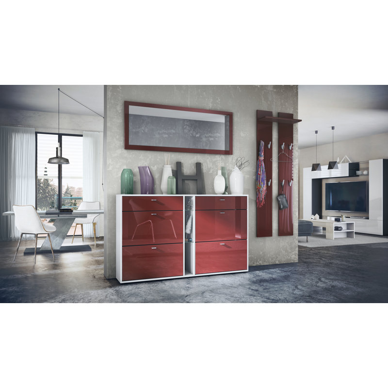 Orlando Hall Tree 215cm Wide with Shoe Storage, Bordeaux High Gloss/White