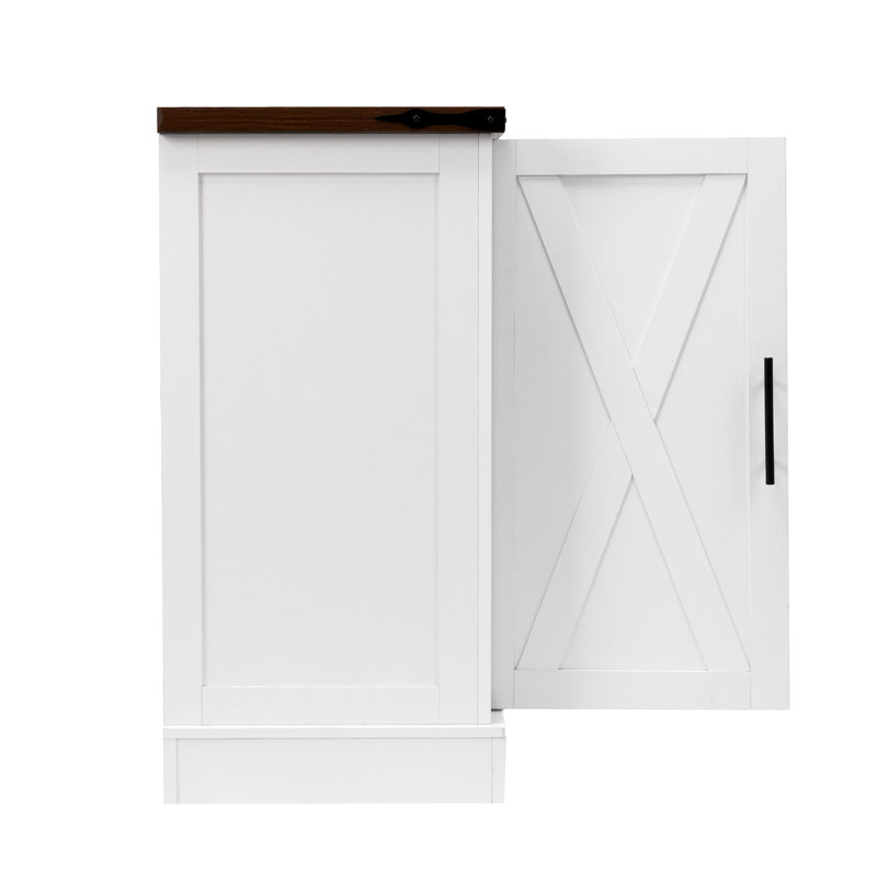 Bar à café de 63 po avec 4 portes de grange, 2 tiroirs et porte, portes coulissantes et glissières de tiroir lisses, White