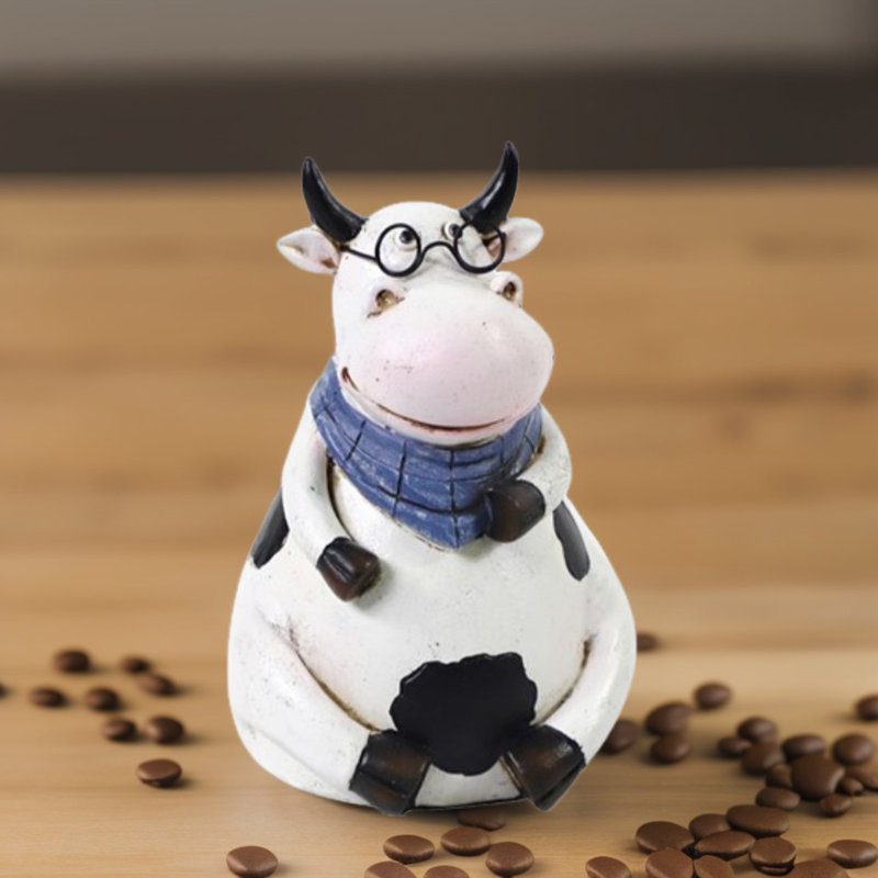 6"H Cow Sitting with Glasses Figurine