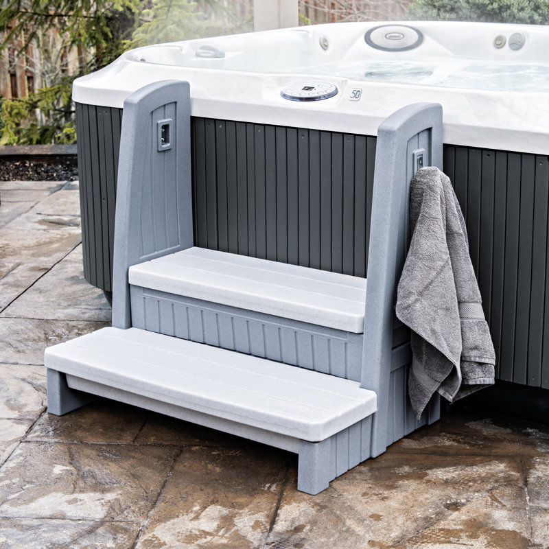 Gray 2-Step Plastic Hot Tub Storage Steps with Handrails