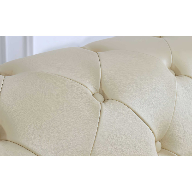 Canapé modulaire en cuir véritable Lucertia, Face à la gauche, Beige / noir