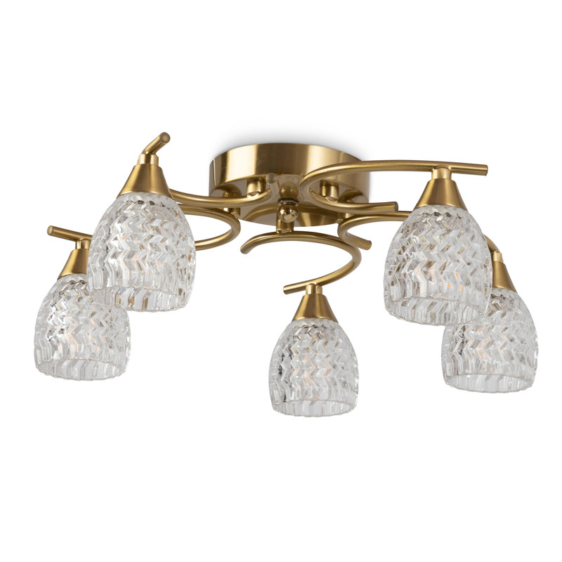 Burroughs 5 - Light Semi Flush Mount Ceiling Light Cut Glass for Low Ceilings, Gold