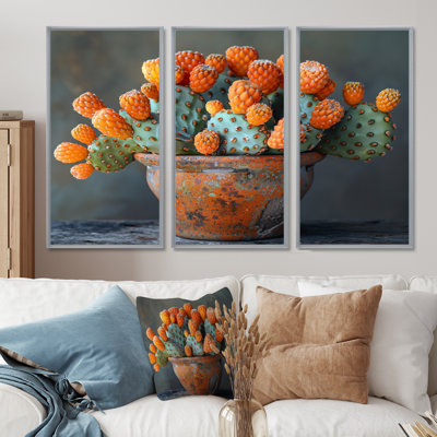 Ensemble de reproduction d'art mural orange cactus dans un vase I