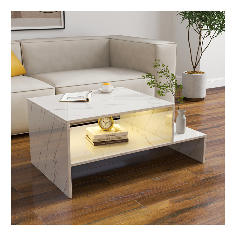 Table basse avec forme architecturale unique, blanc, Blanc