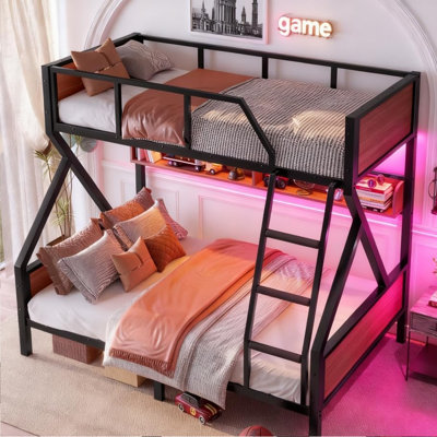 Black & Walnut Queen Over King Angled Ladder Heavy-duty Bunk Bed