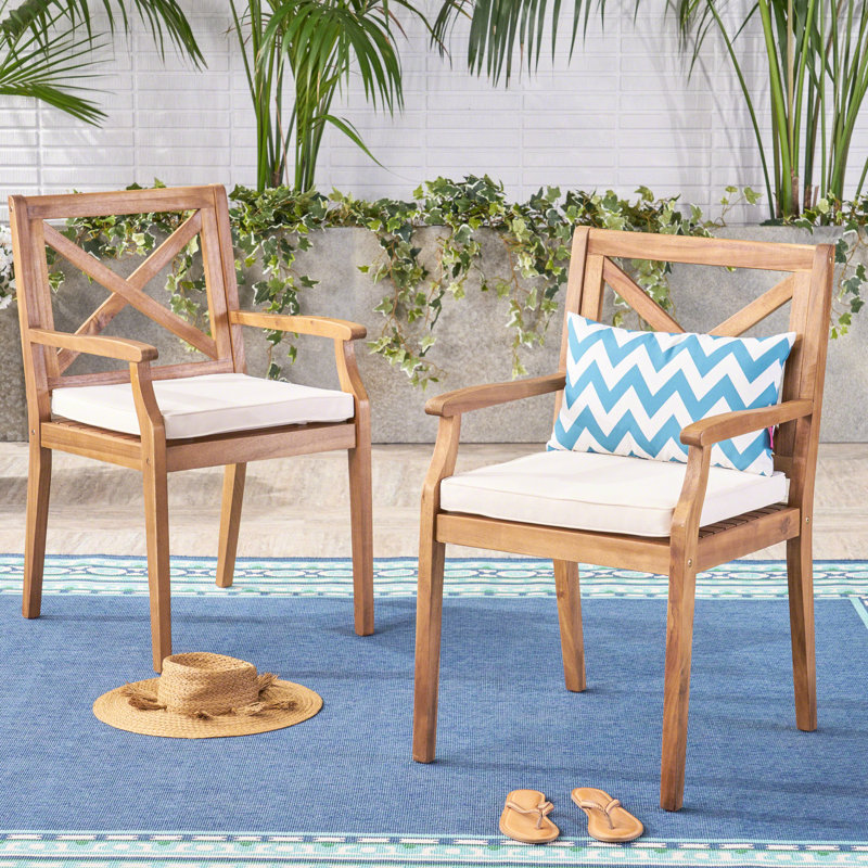 2Pcs Dining Chairs With Cream Cushions - Suitable For Backyard Gatherings Wood, Comfortable Seating Outdoor Use Solid Versatile Patio, Deck, Garden And Stylish