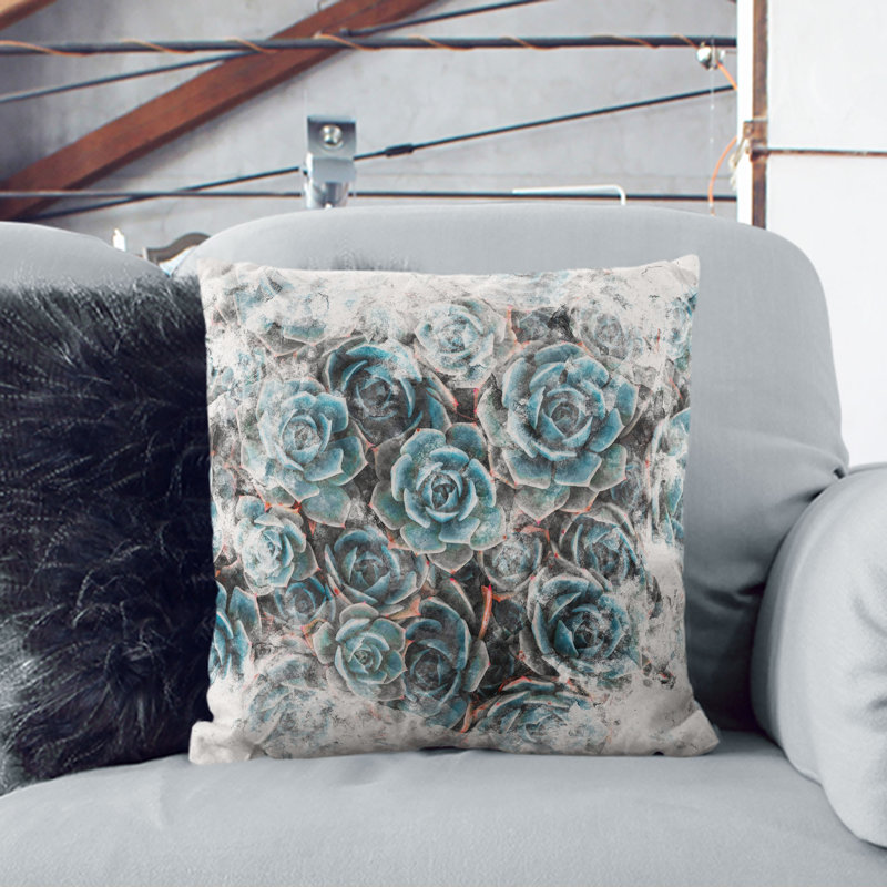 Succulent Plants Watercolour Cushion with Filling, 40cm H x 40cm W x 15cm D, White