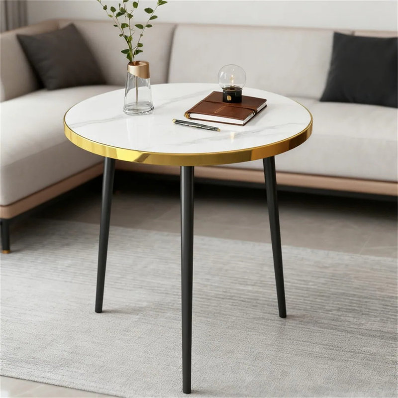 Table basse en placage de marbre et en bois massif - Table d'appoint élégante pour le salon
