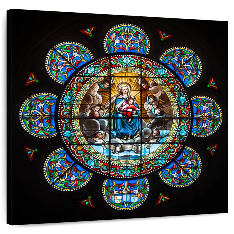 Vitrail Javetta de Marie et Jésus, H 39 po x l 39 po