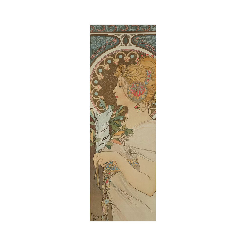Feather, 1899 by Alphonse Mucha - Wrapped Canvas Panoramic Print, 30.48 cm H x 91.44 cm W x 3.175 cm D
