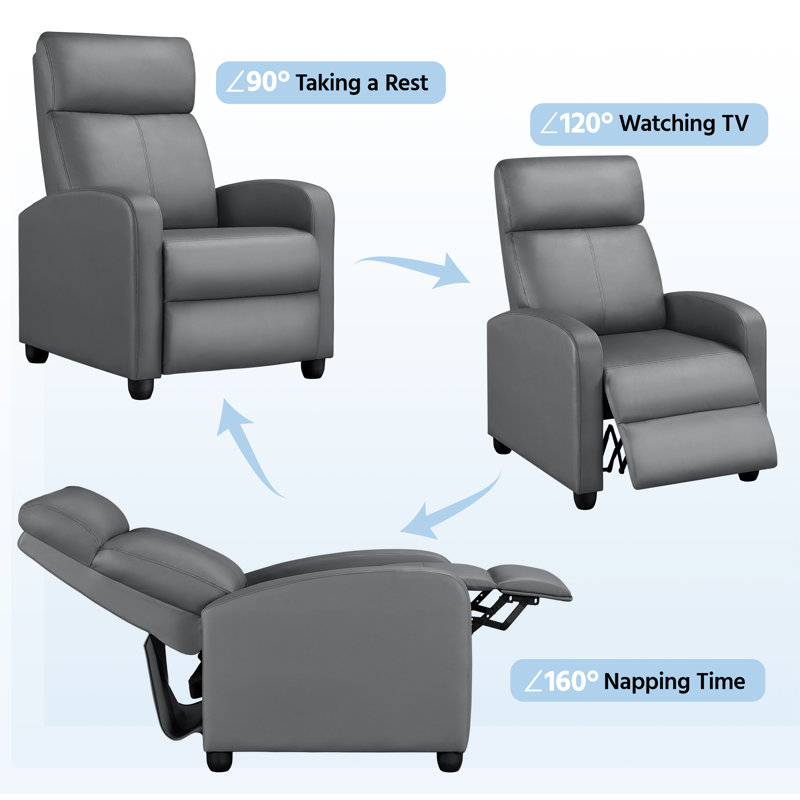 Mcghee Faux Leather Recliner, Gray PU