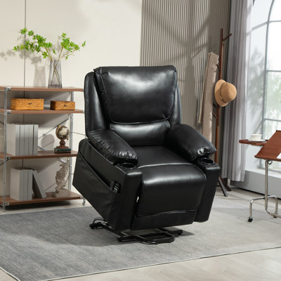 Power Lift Recliner Chair Sofa with Vibration Massage and Heat, Faux Leather Wide Lift Chair for Elderly, Overstuffed Reclining Chair with Remote Cont by Latitude Run