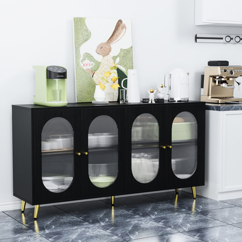 Armoire de rangement moderne avec armoire en acrylique - noir pour la salle à manger, le salon et le buffet spacieux et polyvalent de style autoportant noir, efficace,