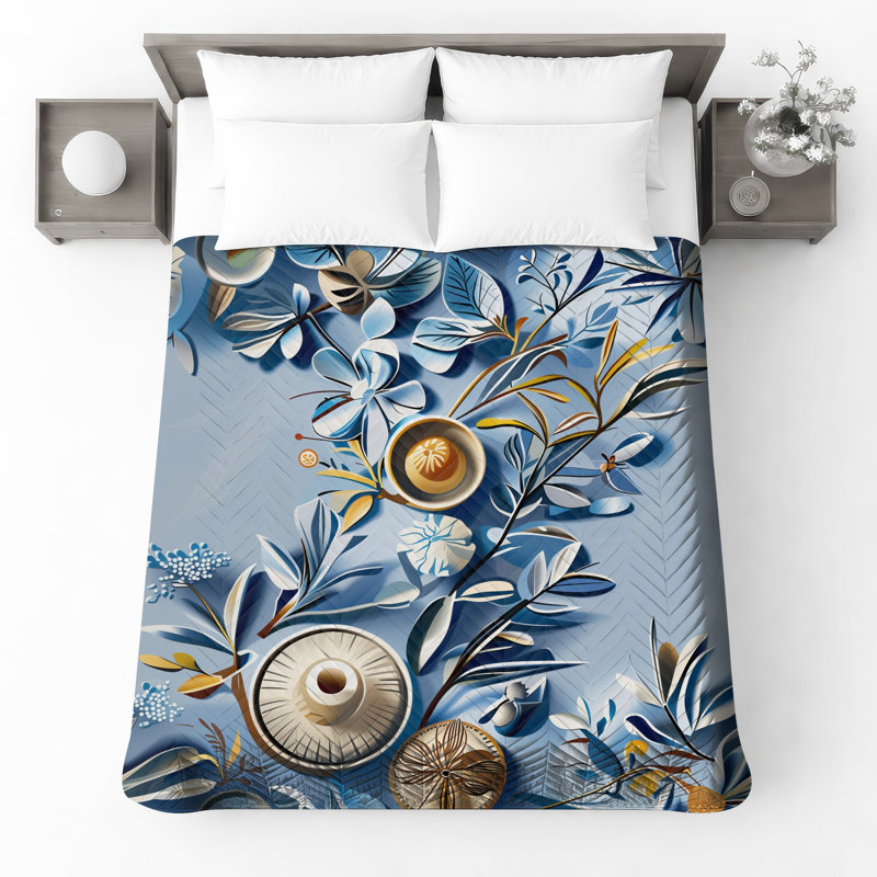 Couvre-lit matelassé bleu Botanical Illustration, Double
