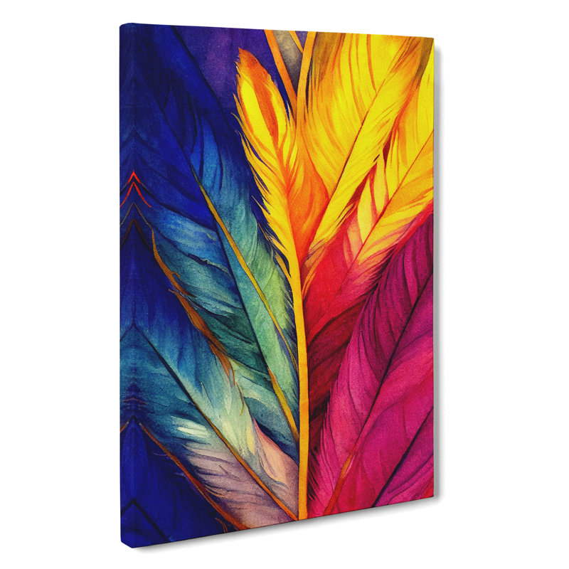 Feathers In Technicolour No.3 - Wrapped Canvas, 50cm H x 35cm W x 3cm D
