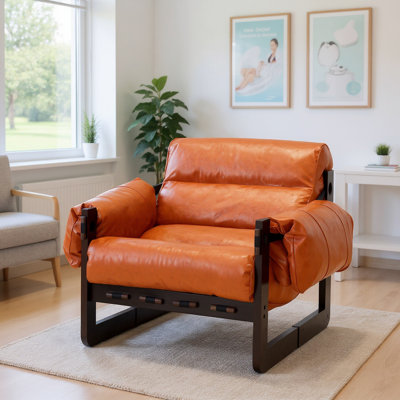 Chaise de réception contemporaine avec structure en similicuir et bois, brun