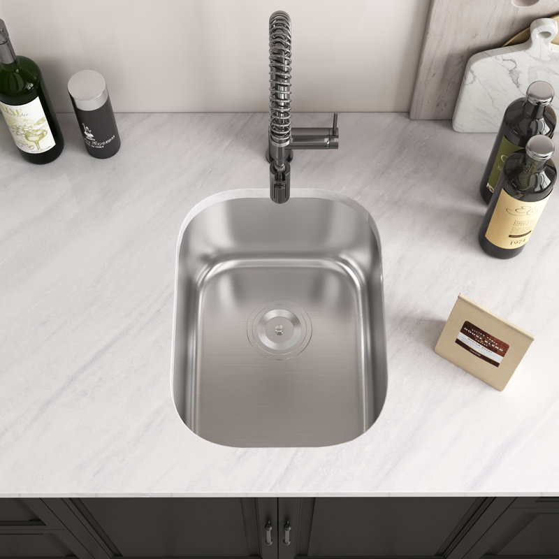 Blenzia 15 Inch Undermount 18 Gauge Stainless Steel RV Camper Wet Bar Single Bowl Bar Perp Kitchen Sink with Strainer 15" x 19" x 8"